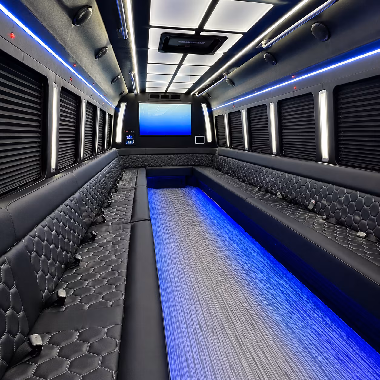 lafayette 50 passenger party bus inside